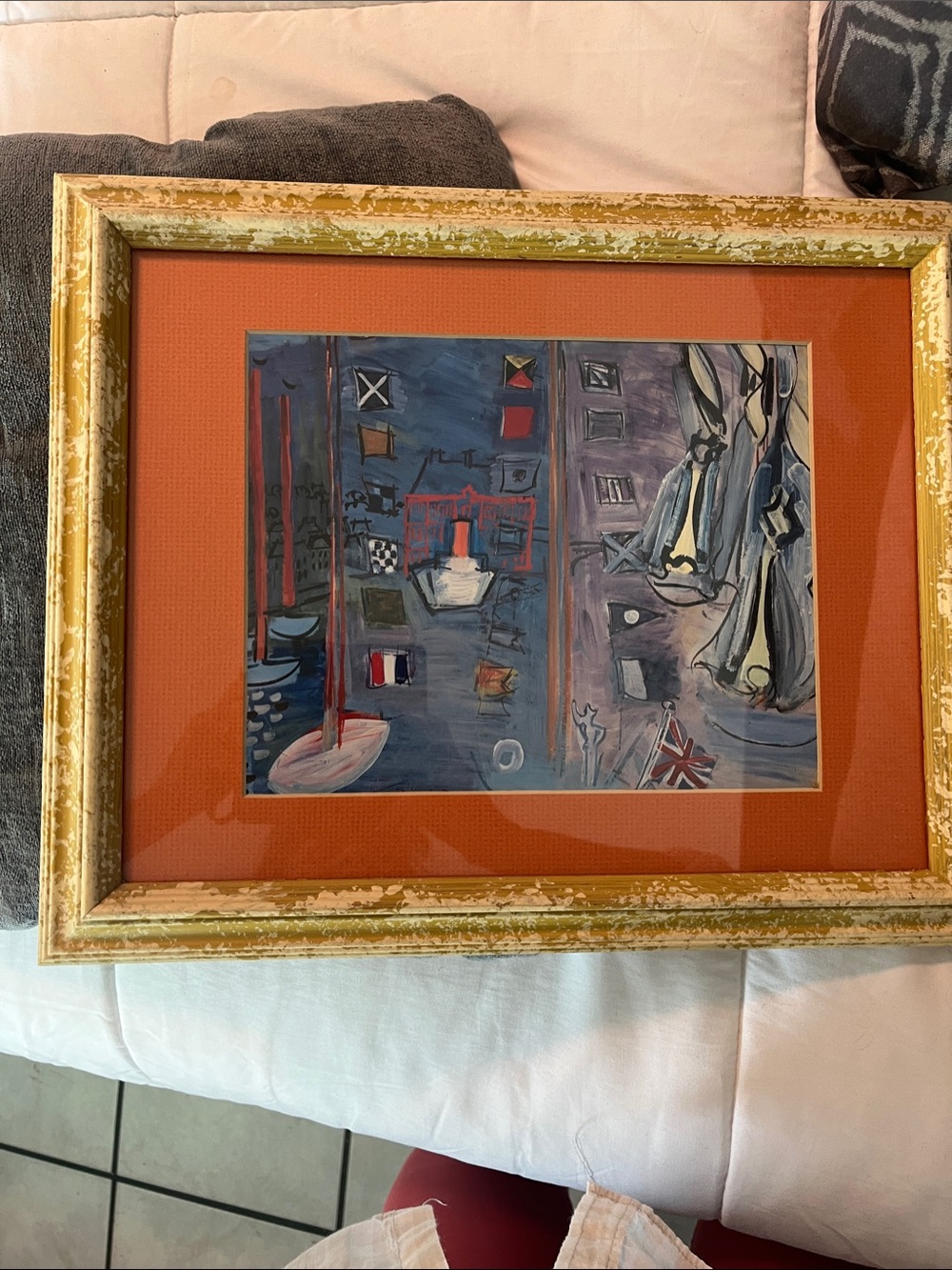 Framed Nautical-Themed Wall Art with Orange Mat